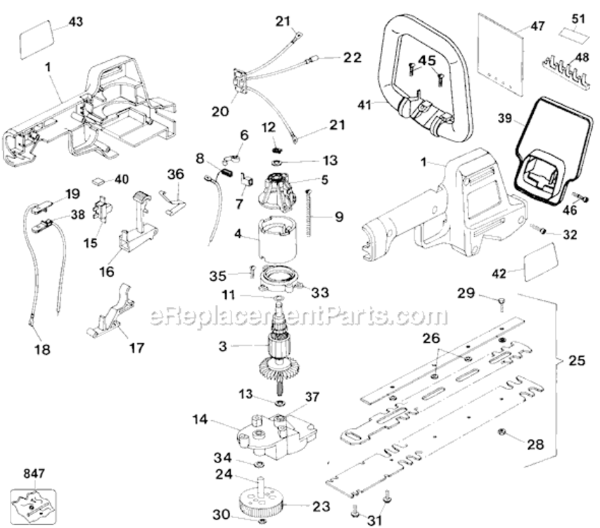 Page A Diagram and Parts List for HS1022 Type 1 Black and Decker Hedge Trimmer